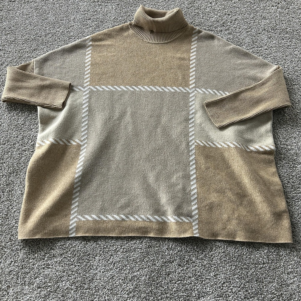 Joseph A. Sweater Womens XXL Beige Geometric Turtleneck Dolman Knit Pullover